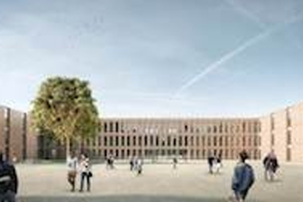 Neubau Gymnasium in Frankfurt mit Sporthalle, Mensa